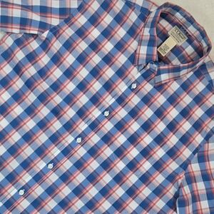 L.L.Bean Men L Slightly Fitted Plaid Shirt Stretch Cotton Red Blue Button Up
